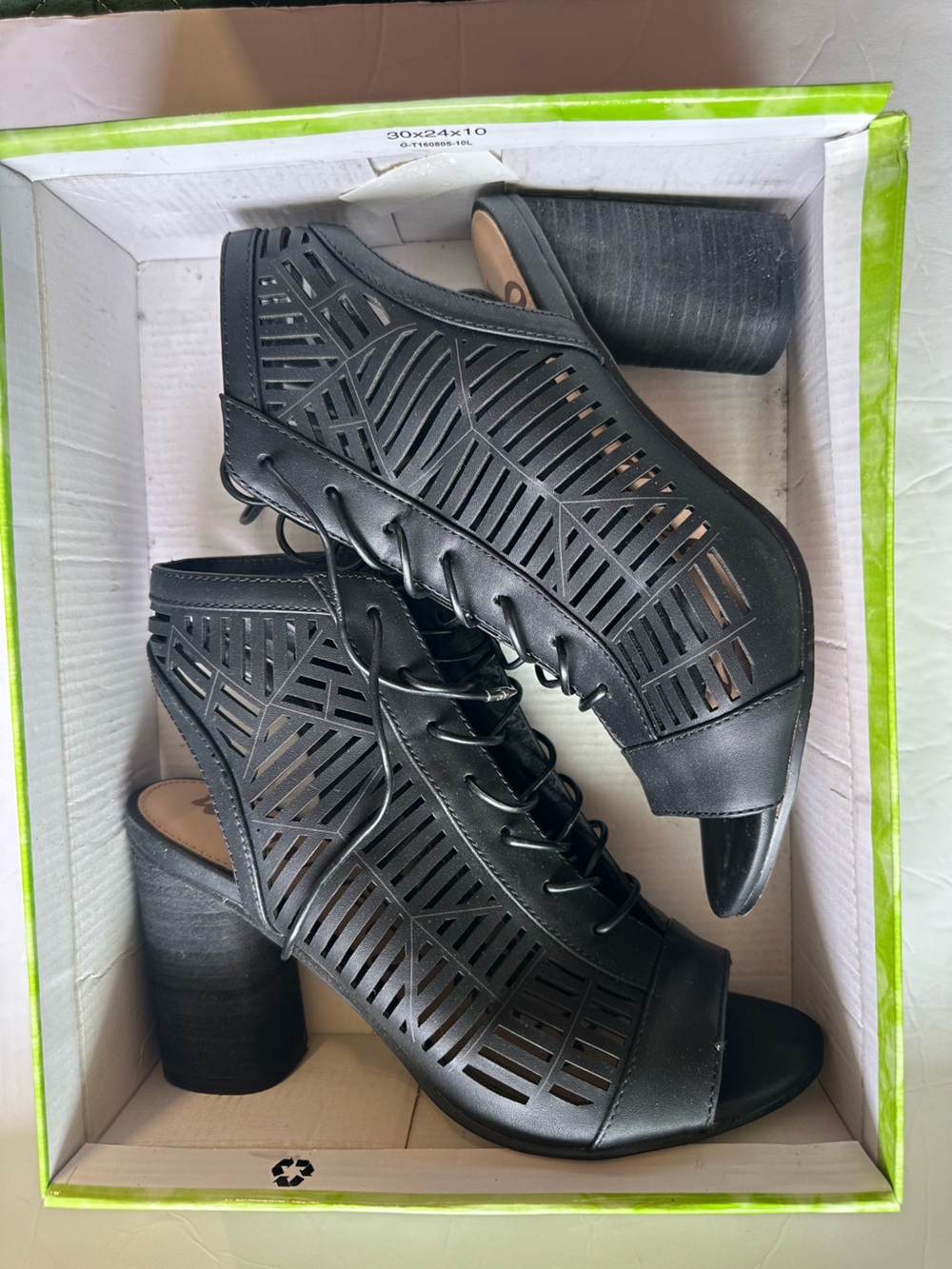 Sam Edelman Rocco Black
Nappa Lace-Up Cutout
Block Heel Sandals -Size 8.5